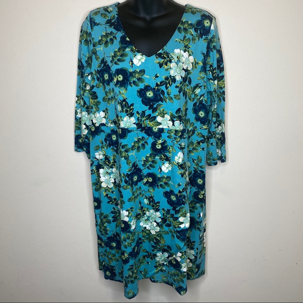 J.Jill Wearables Faux Wrap Blue Floral Knit Dress